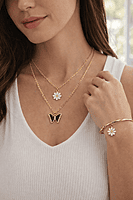 Gold Plated Butterfly and Daisy Pendant with Bracelet | Anti Tarnish