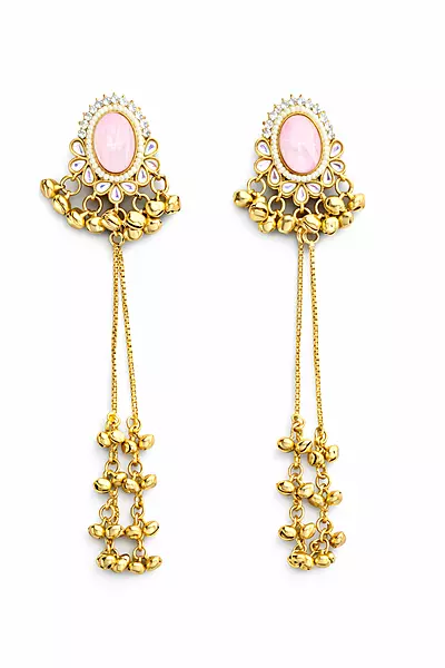Pink Stone Gold-Plated Kashmiri Earrings