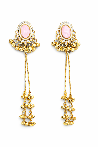 Pink Stone Gold-Plated Kashmiri Earrings