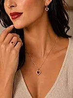 Heart Necklace, Earrings, and Ring Set - Gold