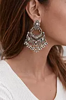 Antique Silver Oxidized Chandbali Earrings with Pearl Beads