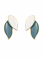 Leaf and Pearl Drop Earrings in Teal and White
