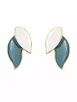 Leaf and Pearl Drop Earrings in Teal and White
