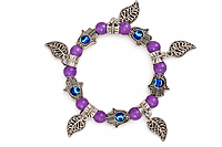 Beaded Evil Eye and Hamsa Charm Bracelet with Leaf Pendants | Korean Bracelet