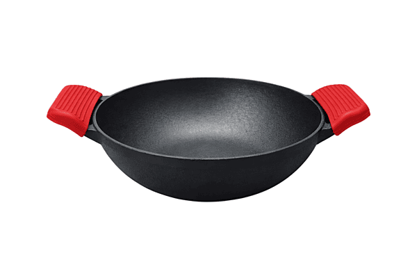 Granny Kitchen Cast Iron Kadai with Silicone Grip Handles | Pre-Seasoned