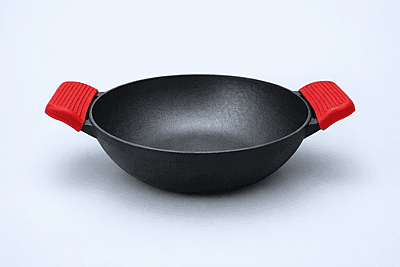 Granny Kitchen Cast Iron Kadai with Silicone Grip Handles | Pre-Seasoned