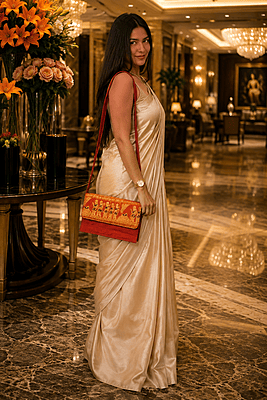Premium Swarnachari Silk Purse | Rust Zari & Navy Blue Meena Work Premium Swarnachari Silk Purse | Rust Zari & Navy Blue Meena Work