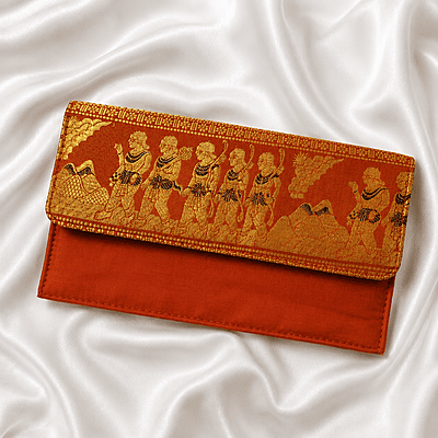 Premium Swarnachari Silk Purse | Rust Zari & Navy Blue Meena Work Premium Swarnachari Silk Purse | Rust Zari & Navy Blue Meena Work