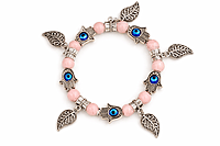 Beaded Evil Eye and Hamsa Charm Bracelet with Leaf Pendants | Korean Bracelet