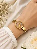 Gold Flower Locket Bracelet with Colorful Enamel Accents