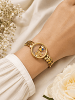 Gold Flower Locket Bracelet with Colorful Enamel Accents
