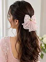 Lace and Tulle Bow Hairpin Set with Pearl Cameo.