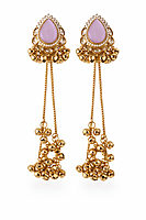 Brass Pink Stone Long Jhumka Earrings | Kashmiri Earrings