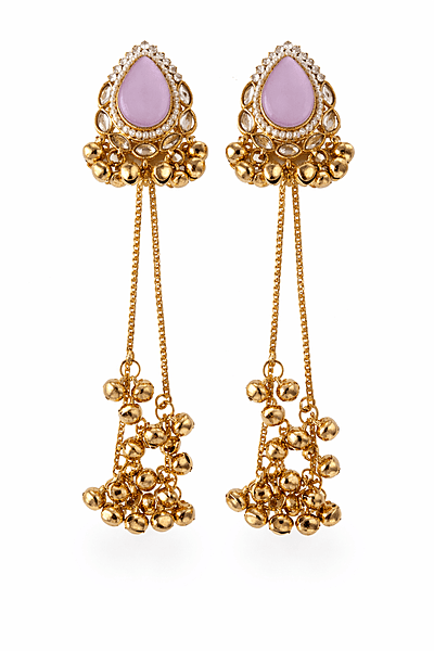 Brass Pink Stone Long Jhumka Earrings | Kashmiri Earrings