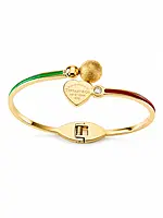Gold Heart Charm Bangle with Colorful Enamel and Crystal Accent