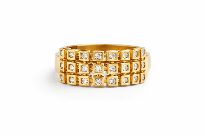 Triple Row Crystal Band Ring