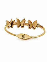 Triple Butterfly Bangle Bracelet with Crystal Accent in Gold