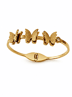 Triple Butterfly Bangle Bracelet with Crystal Accent in Gold