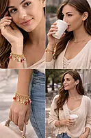 Gold Plated Butterfly Charm Bracelet with Red Crystal Drops