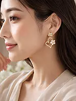 Crystal Flower Heart Drop Earrings in Gold