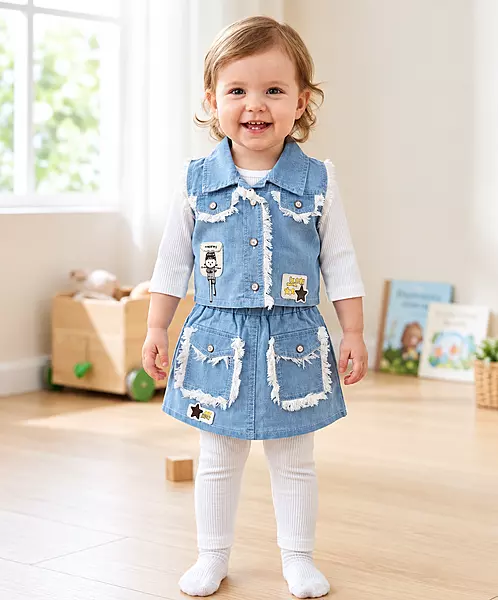Girls 4-Piece Denim Jacket, Skirt, Top & Leggings Set