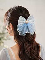 Lace and Tulle Bow Hairpin Set with Pearl Cameo.