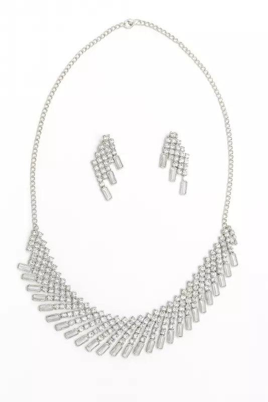 Silver Crystal Radiance Necklace and Earring Set