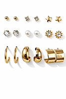 Gold Plated Multi-Stud and Hoop Earring Set with Pearls and Crystals | Anti Tarnish