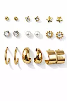 Gold Plated Multi-Stud and Hoop Earring Set with Pearls and Crystals | Anti Tarnish