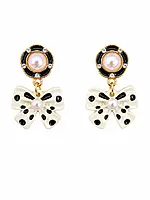 Polka Dot Bow Earrings with Pearl Accents