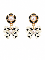 Polka Dot Bow Earrings with Pearl Accents