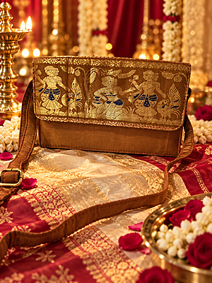 Dark Mustard Swarnachari Silk Sling Bag | Handloom Woven Heritage Accessory