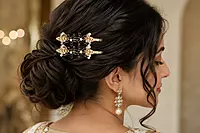 Gold-Tone Crystal Leaf Hairpin Set with Teardrop Accents