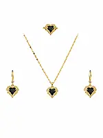 Heart Necklace, Earrings, and Ring Set - Gold