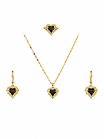 Heart Necklace, Earrings, and Ring Set - Gold