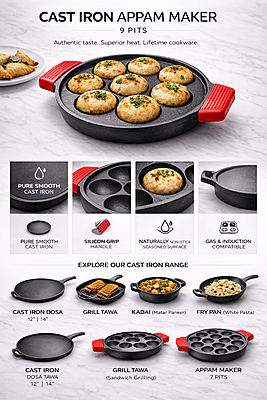 Granny Kitchen Cast Iron Appam Patra| Paniyaram Pan with Handles