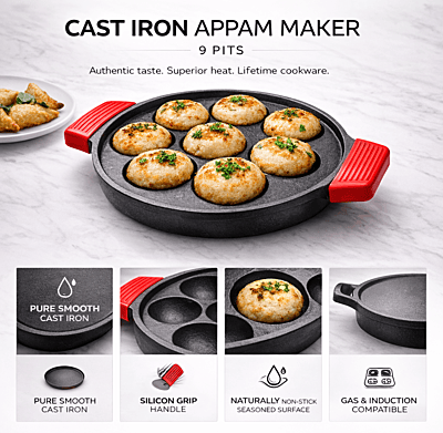 Granny Kitchen Cast Iron Appam Patra| Paniyaram Pan with Handles