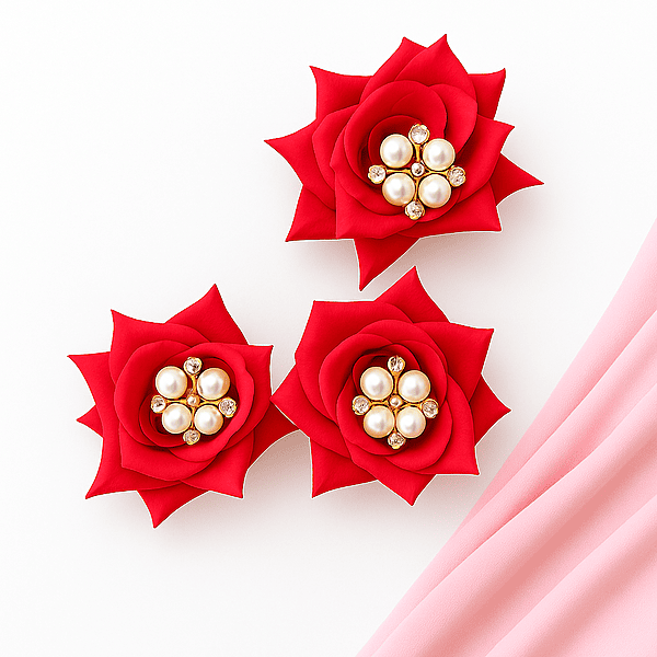 Red Rose Hair Pins – Set of 4 Artificial Floral Accessories
