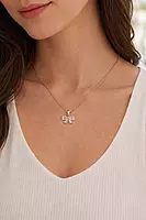 Gold Plated Bow Pendant Necklace with Crystal Accents