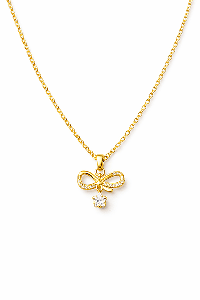 Bow Pendant Necklace with Crystal Drop | Anti Tarnish