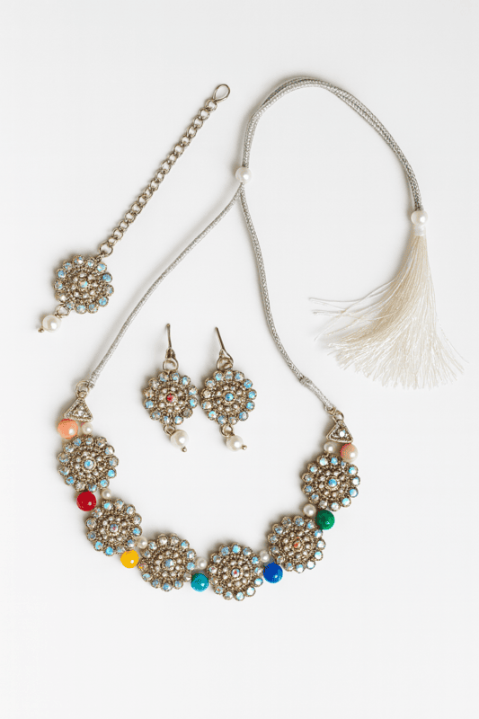 Multicolor Stone-Studded Traditional Jewelry Set