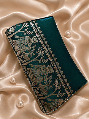 Blue Green Dual-Tone Baluchari Pure Silk Clutch Purse Blue Green Dual-Tone Baluchari Pure Silk Clutch Purse