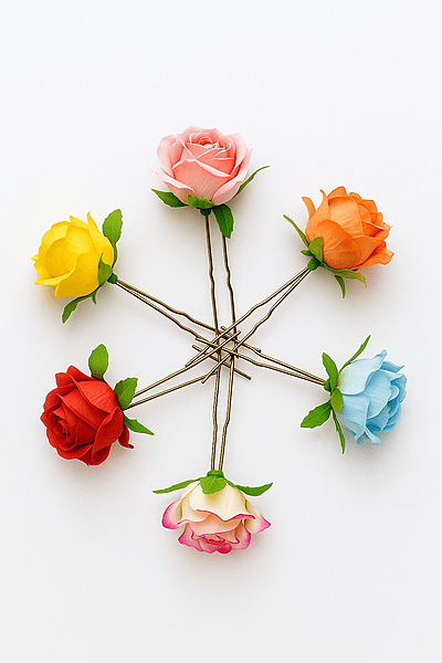 Multicolor Rose Hair Pins – Set of 6 Artificial Floral Hair Accessories