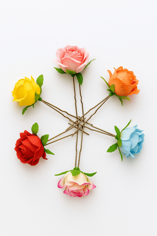 Multicolor Rose Hair Pins – Set of 6 Artificial Floral Hair Accessories