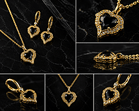 Heart Necklace, Earrings, and Ring Set - Gold