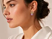 Crystal Swan Earrings with Purple Gemstone in Gold