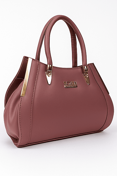 Elegant Mauve Leather Handbag with Gold Accents