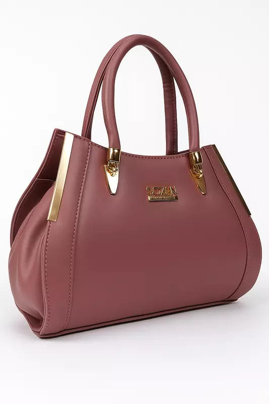 Elegant Mauve Leather Handbag with Gold Accents