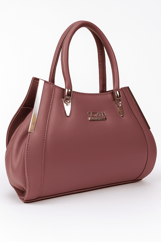 Elegant Mauve Leather Handbag with Gold Accents