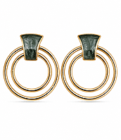 Black Marble Statement Hoop Earrings with Gold Accents